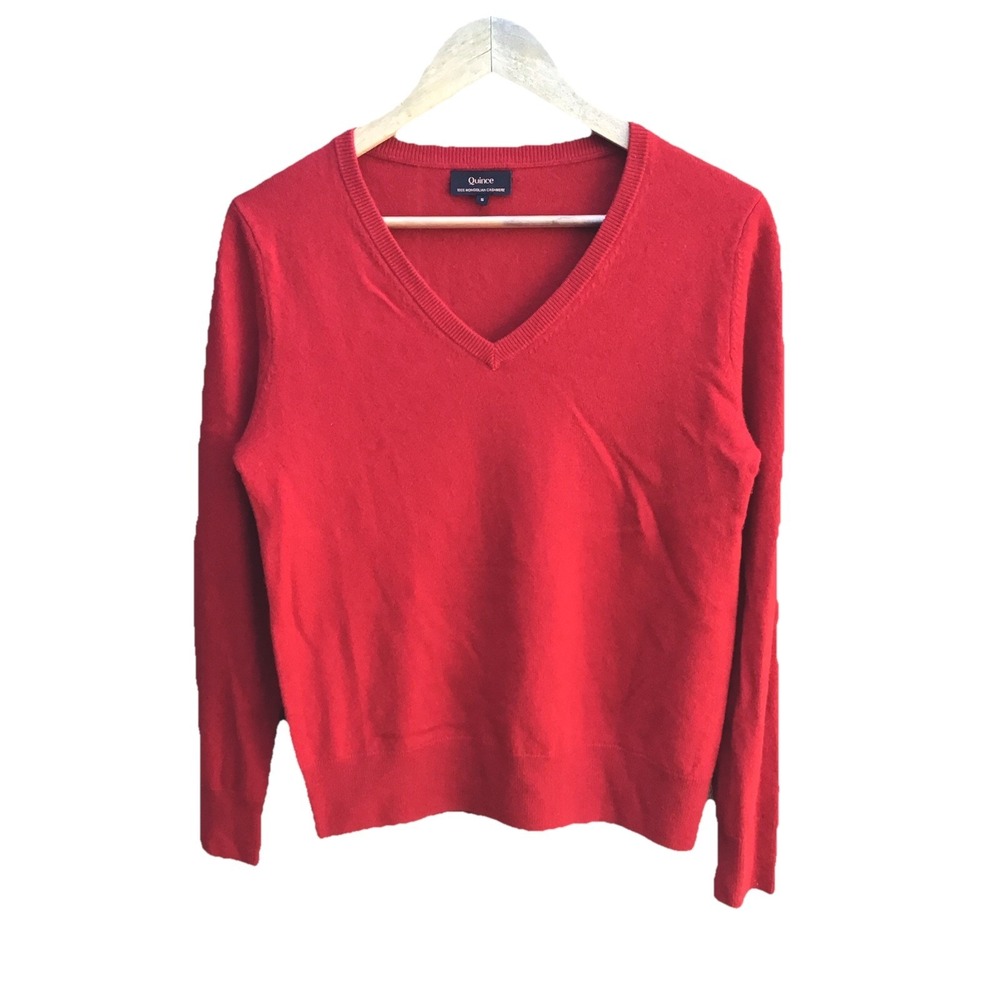 Quince 100% Mongolian Cashmere V-Neck Sweater Women's Small Varsity Red - Picture 1 of 6